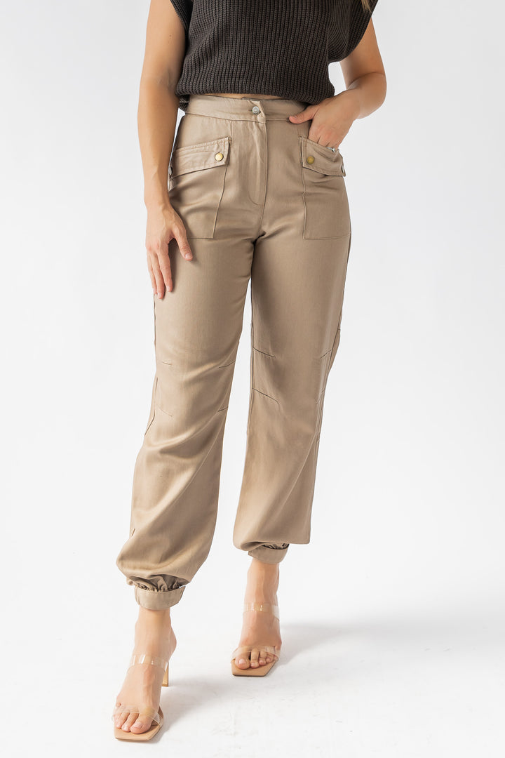 Dane Taupe Coated Cargo Pants