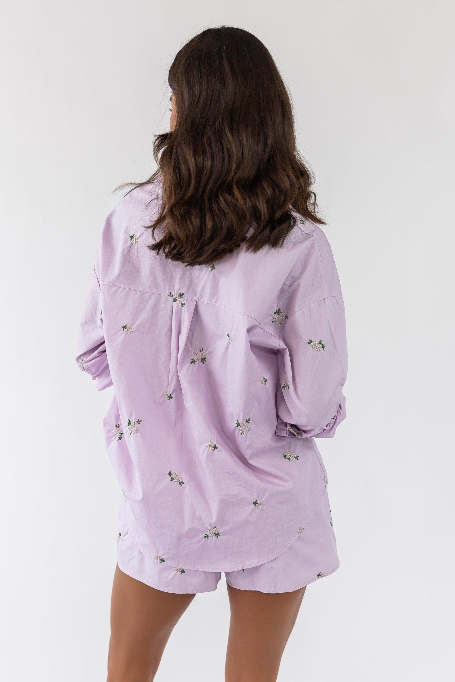 Daniella Lilac Floral Embroidered Poplin Top - Final Sale