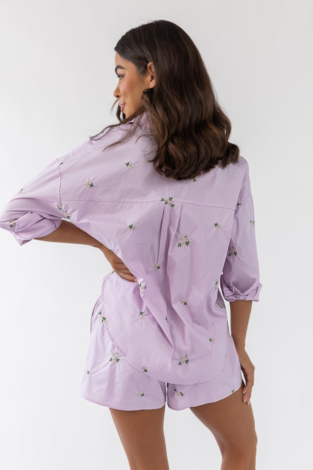 Daniella Lilac Floral Embroidered Poplin Top - Final Sale