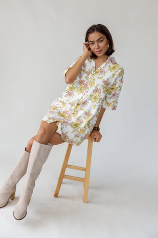 Daphne Floral Denim Dress - Off White