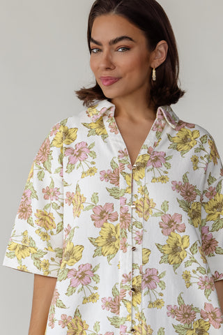 Daphne Floral Denim Dress - Off White