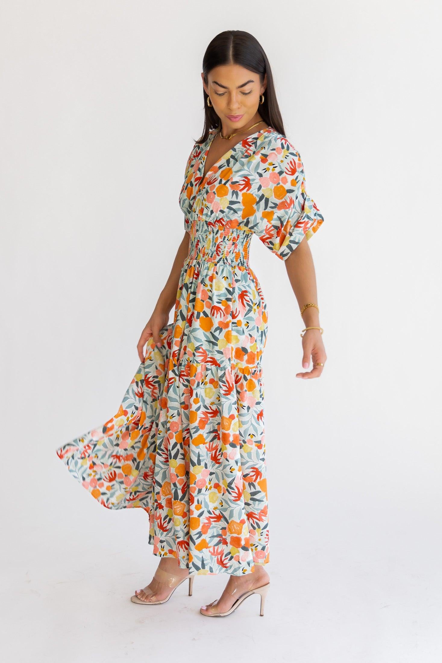 Daria Peach Floral Maxi Dress - Final Sale