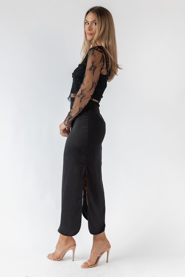 Dayton Black Satin Maxi Skirt - Final Sale