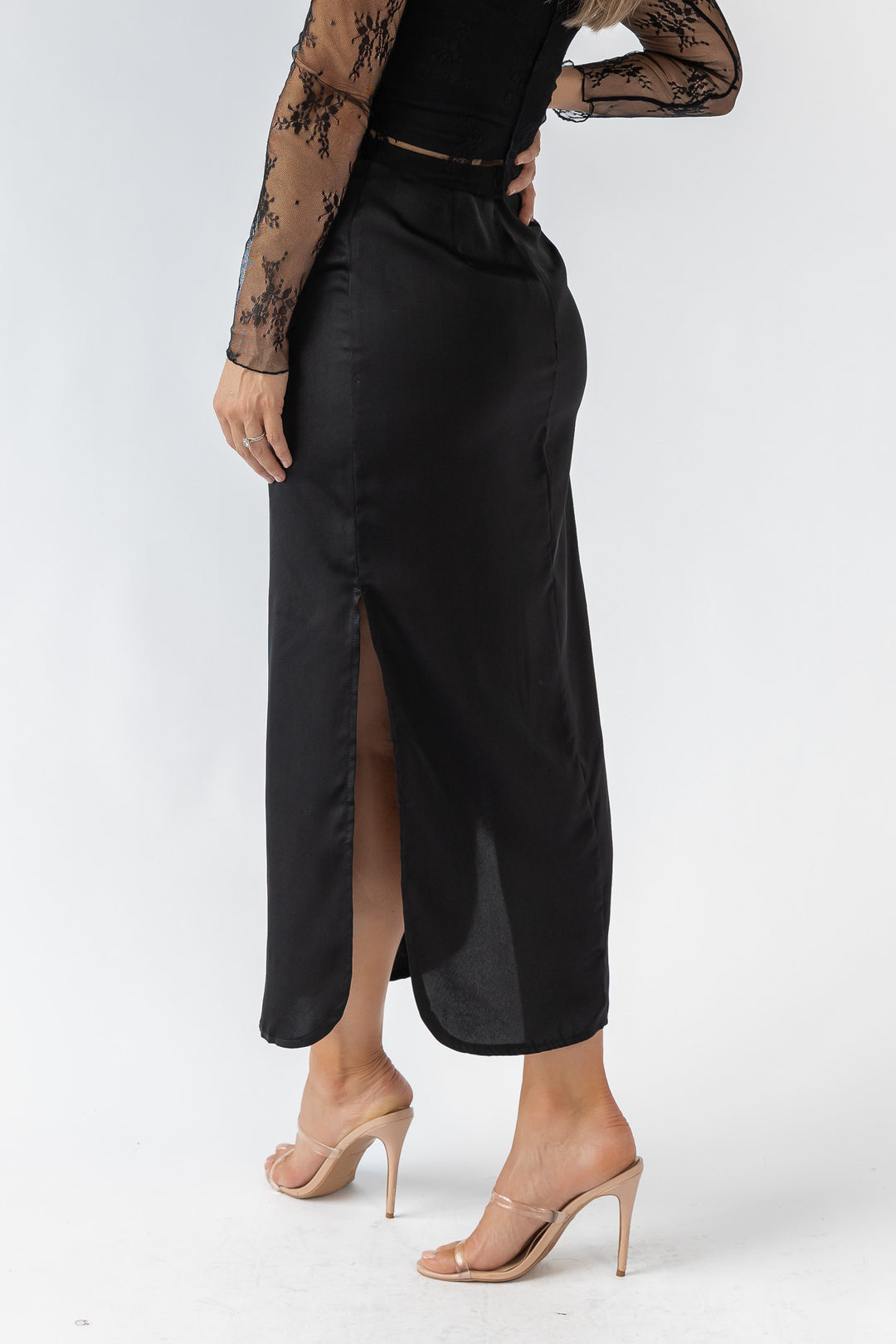 Dayton Black Satin Maxi Skirt - Final Sale