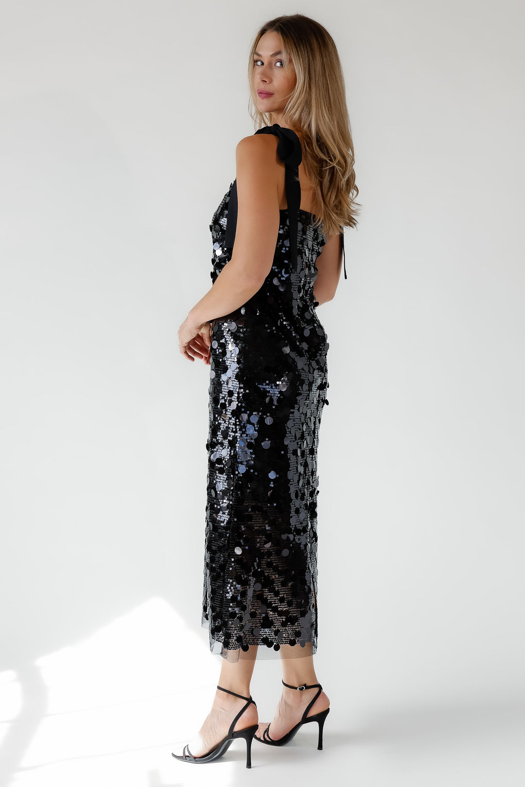 Della Black Sequin Embellish Midi Dress