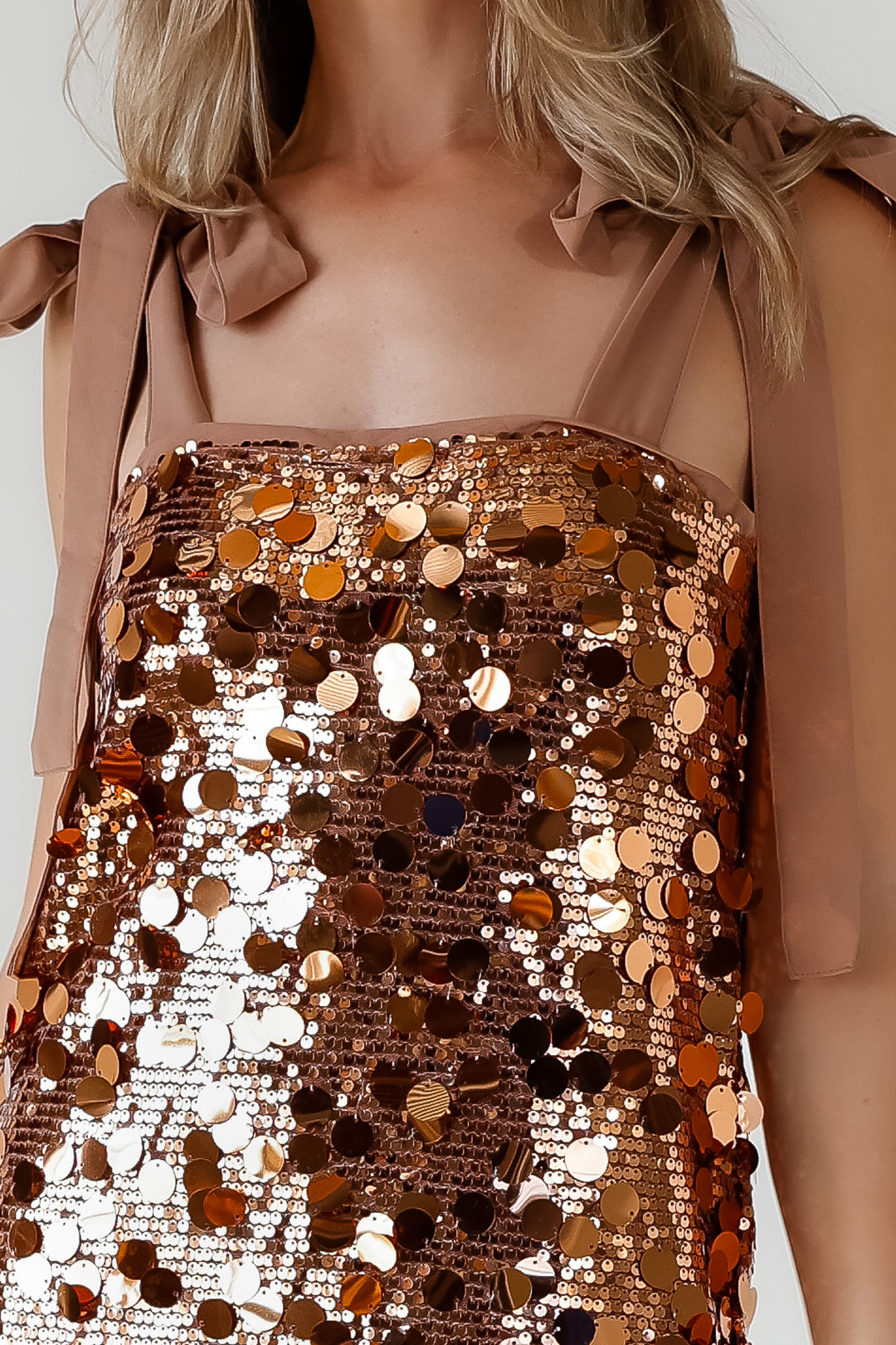 Della Bronze Sequin Embellish Midi Dress