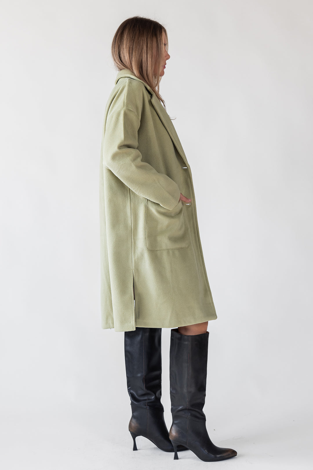 Dionne Green Buttoned Long Coat