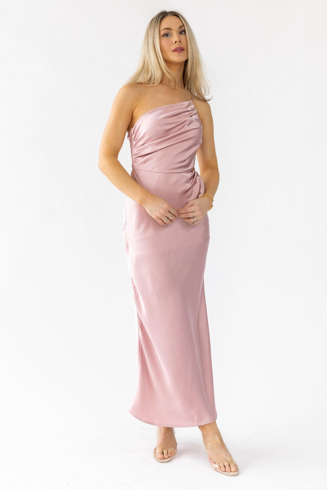 Farrah Mauve Satin Midi Dress - Final Sale