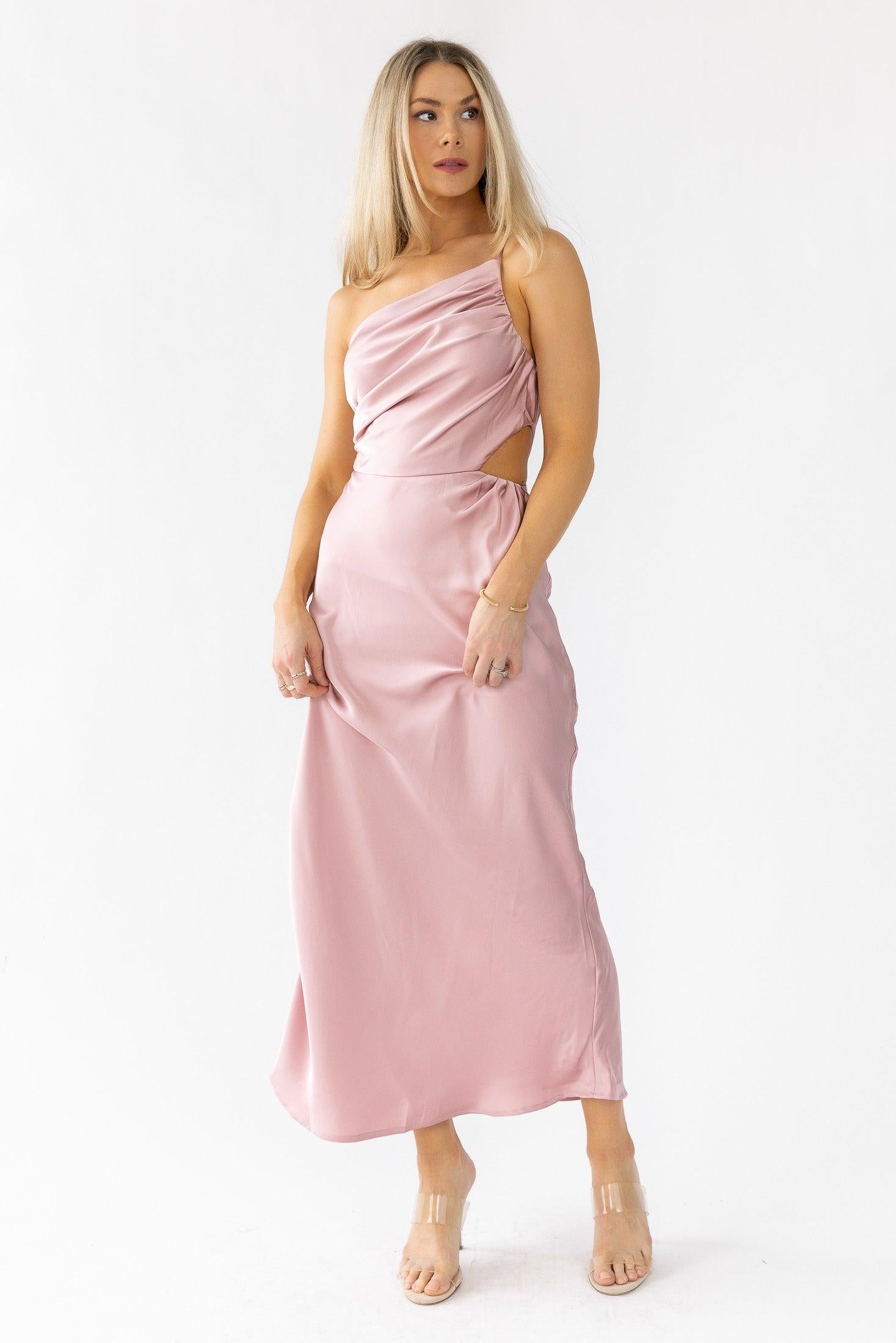 Farrah Mauve Satin Midi Dress - Final Sale