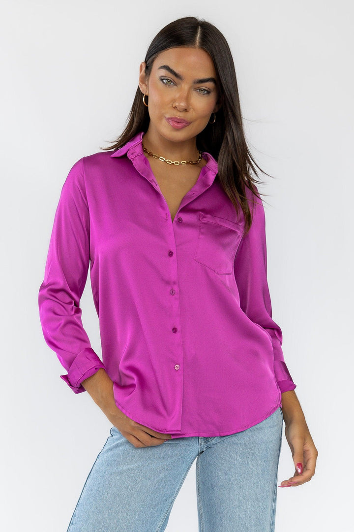 Finley Mulberry Satin Blouse - Final Sale