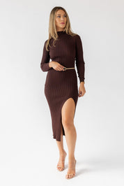 Flynn Brown Knit Midi Dress