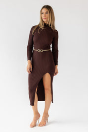 Flynn Brown Knit Midi Dress