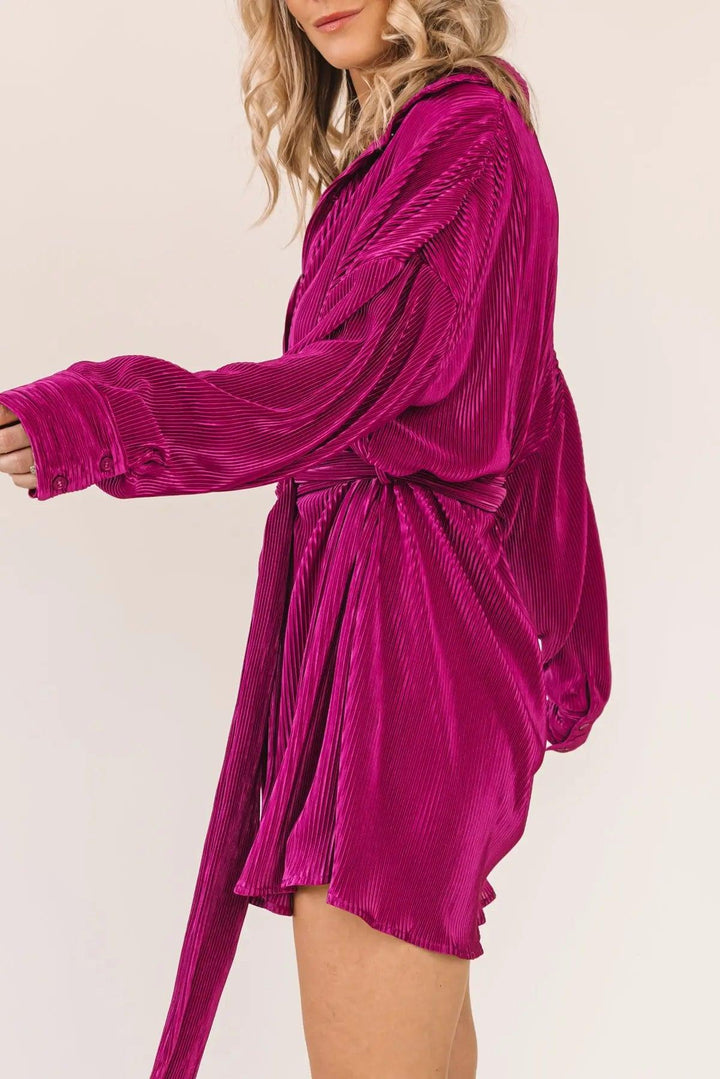 Glam Girl Magenta Plisse Belted Dress  JO+CO