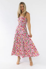 Grace Pink Floral Midi Dress - Final Sale