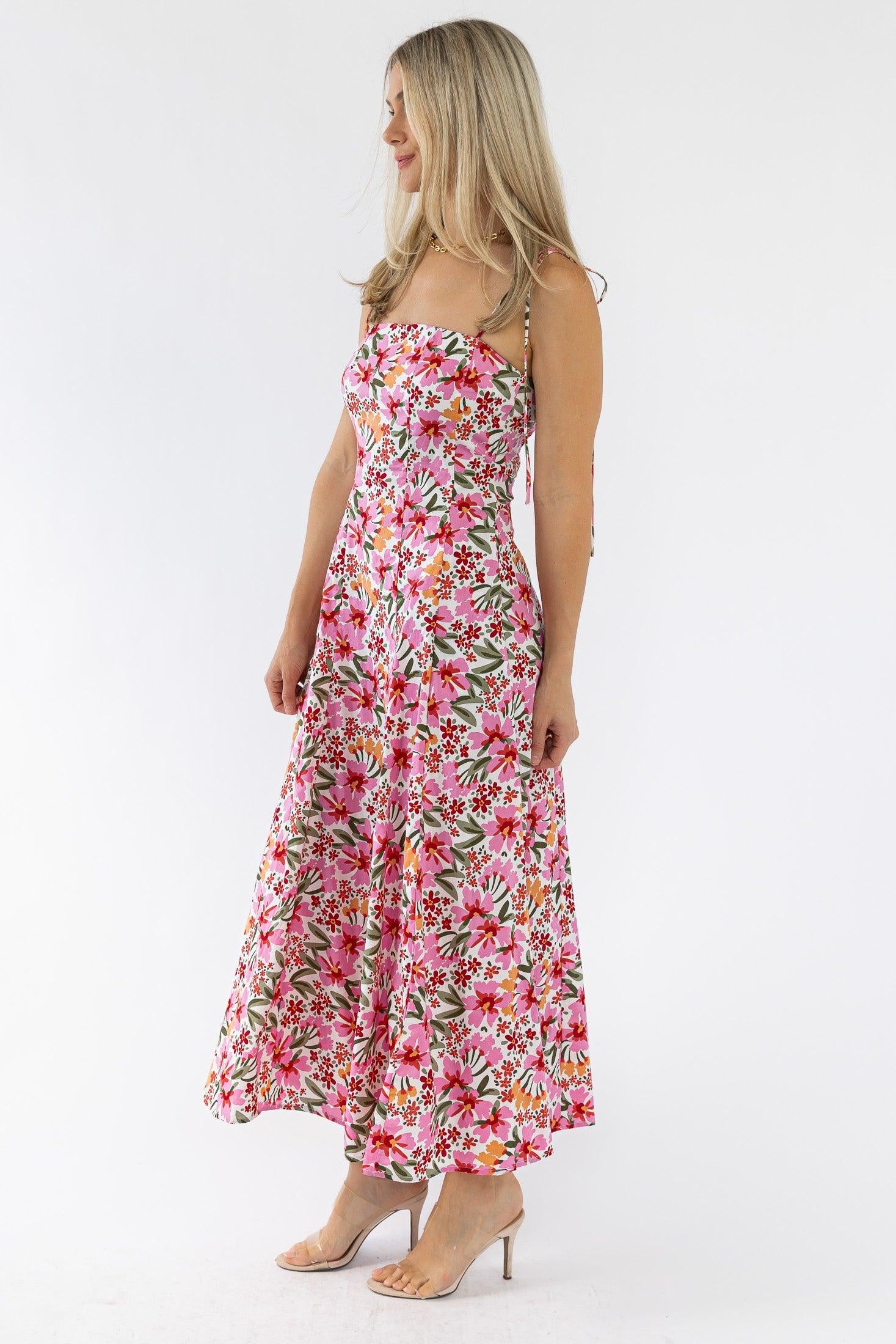 Grace Pink Floral Midi Dress - Final Sale