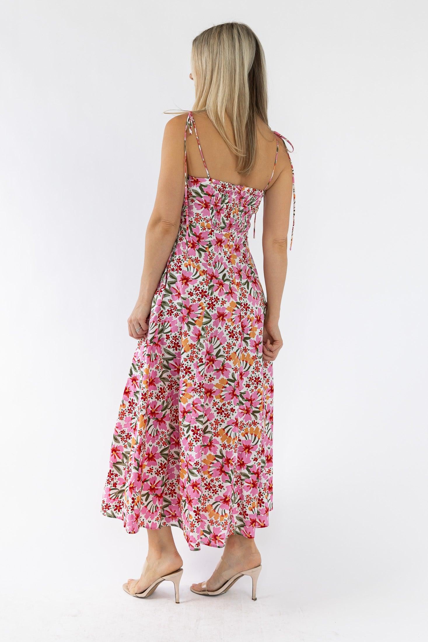 Grace Pink Floral Midi Dress - Final Sale