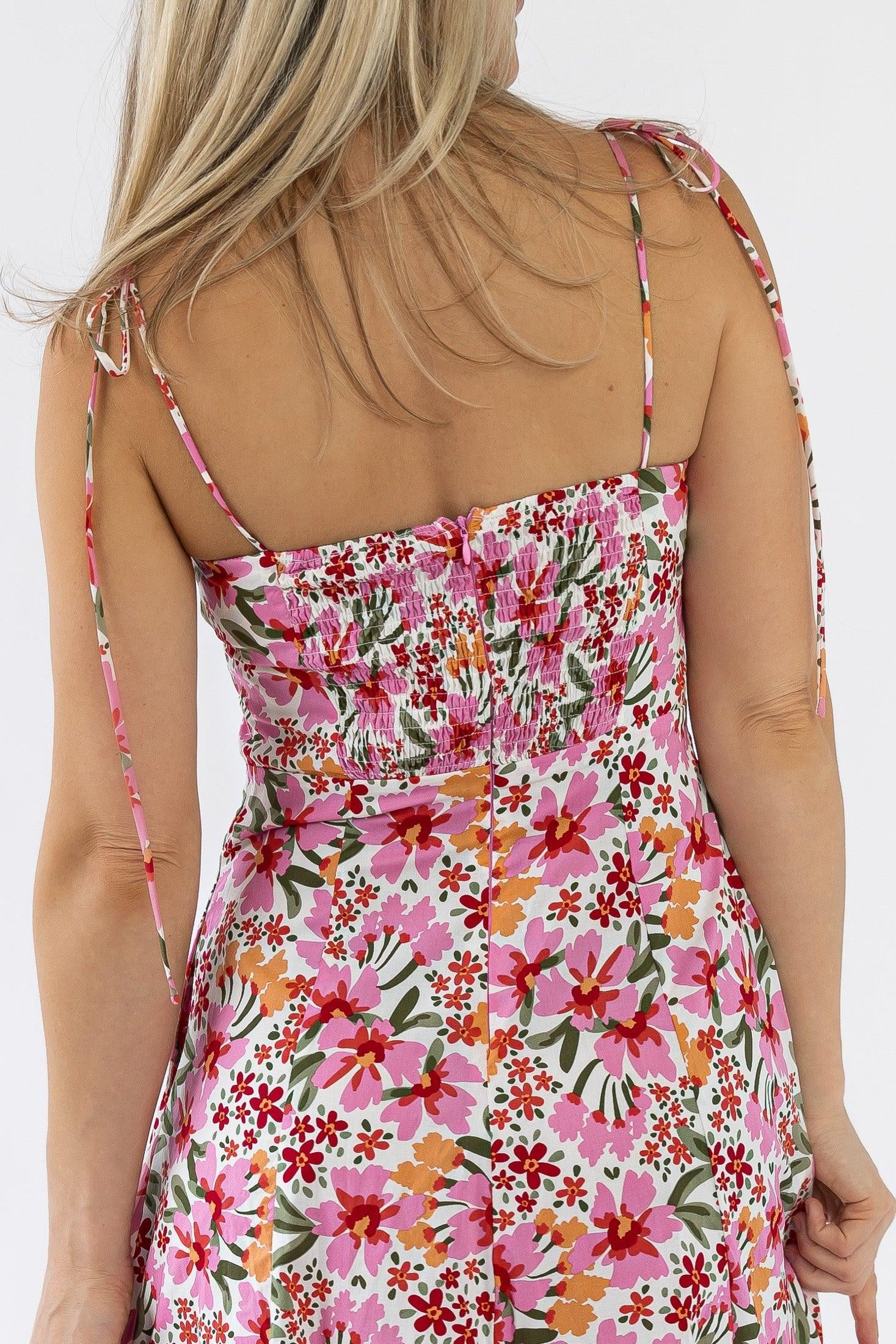 Grace Pink Floral Midi Dress - Final Sale