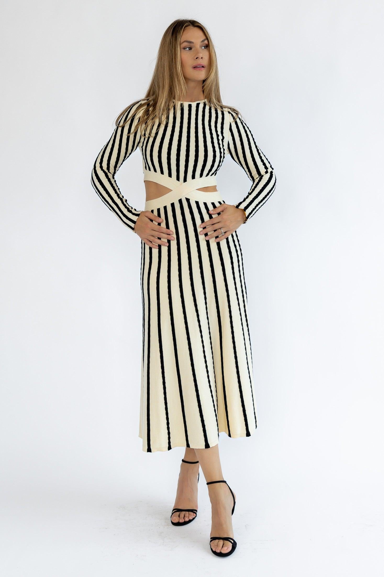 Harlyn Cut Out Striped Midi Dress