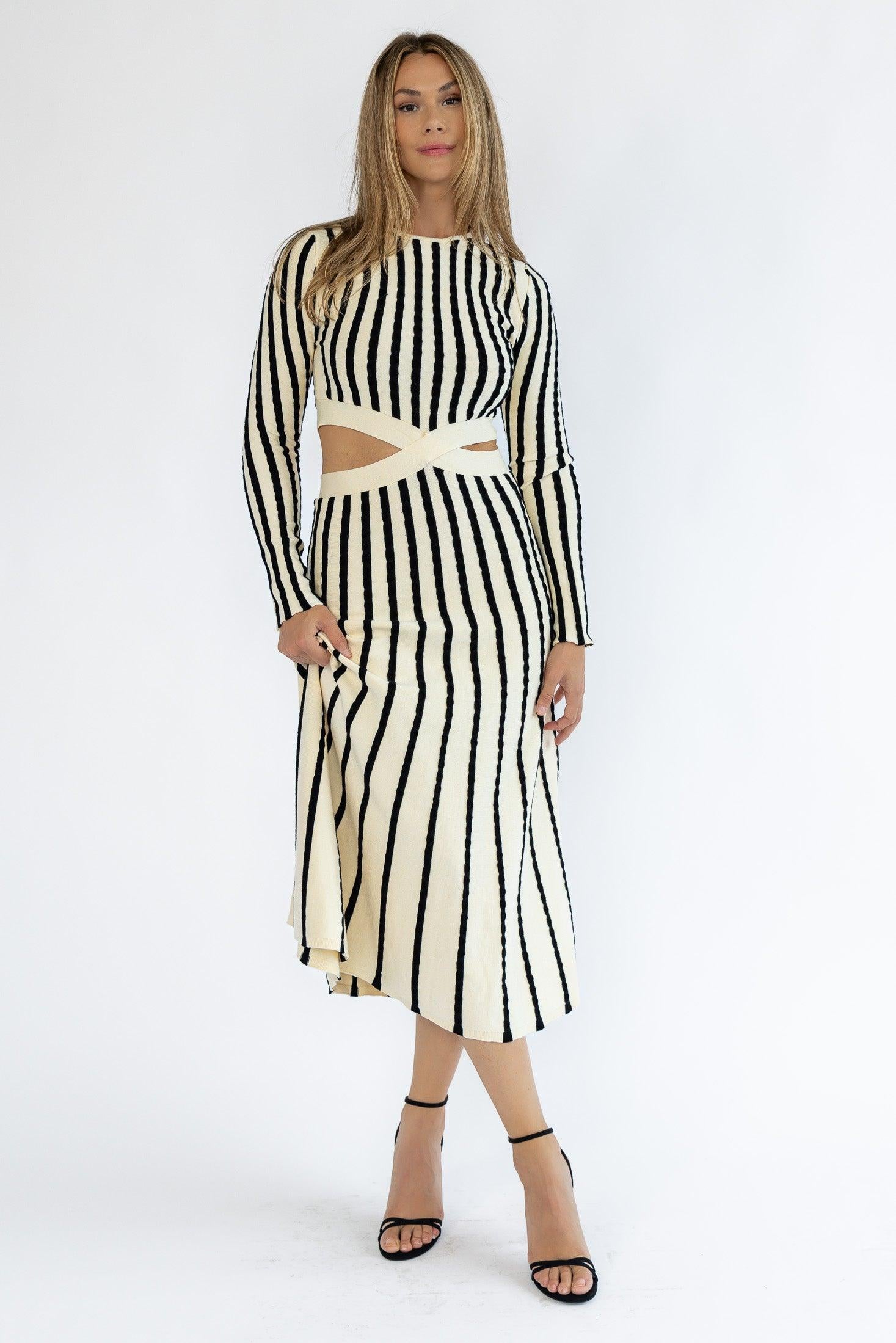 Harlyn Cut Out Striped Midi Dress