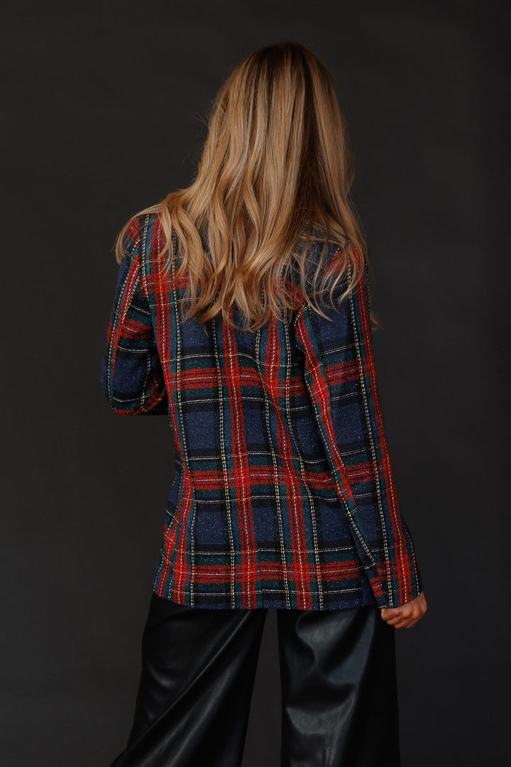 Helen Red Tweed Plaid Blazer