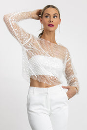 Sequin Soirée White Sequin Top - Final Sale