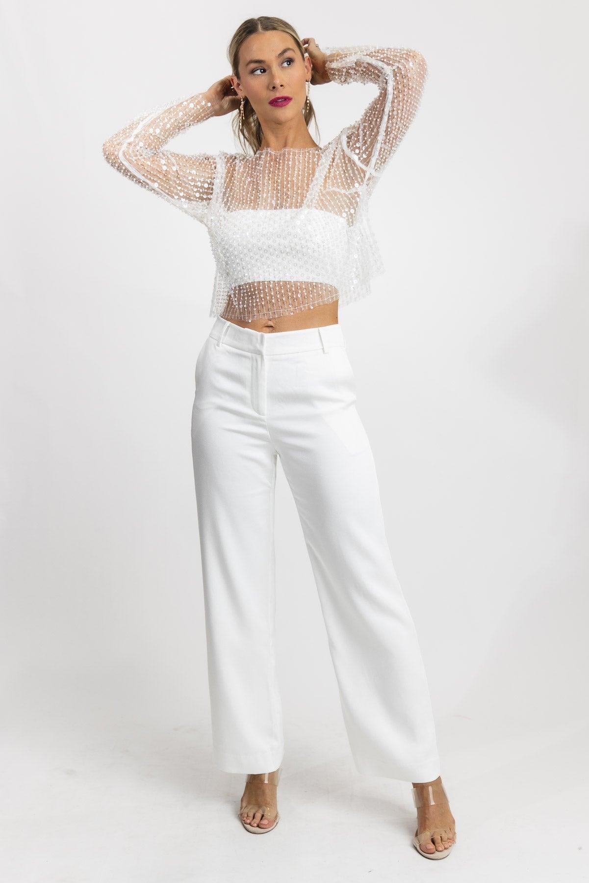 Sequin Soirée White Sequin Top - Final Sale