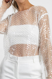 Sequin Soirée White Sequin Top - Final Sale