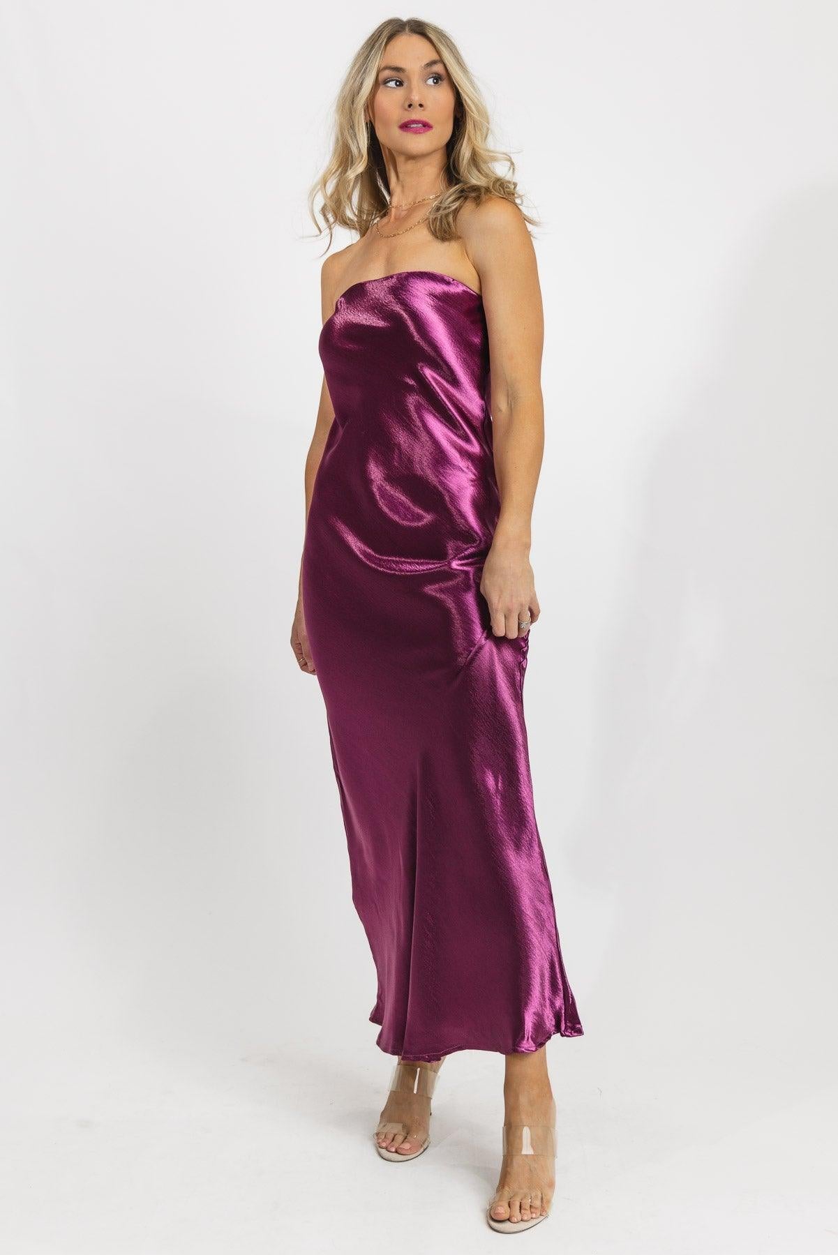 Satin Siren Magenta Tube Maxi Dress - Final Sale