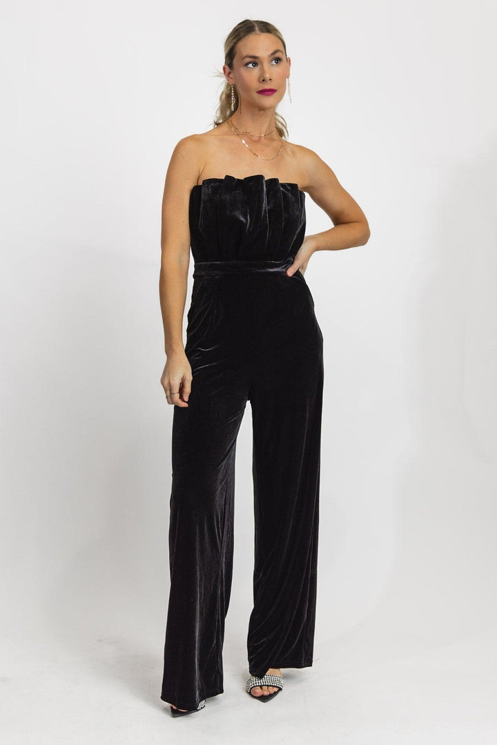 Festive Fling Black Velvet Jumpsuit - Final Sale