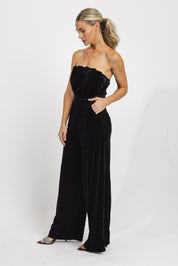 Festive Fling Black Velvet Jumpsuit - Final Sale