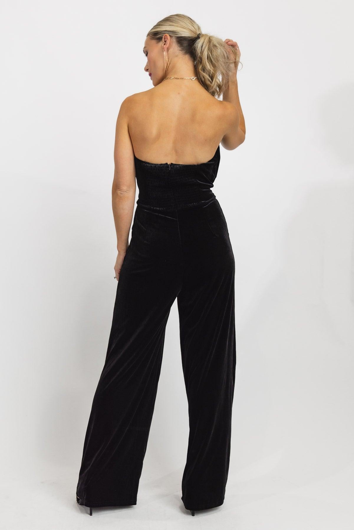 Festive Fling Black Velvet Jumpsuit - Final Sale