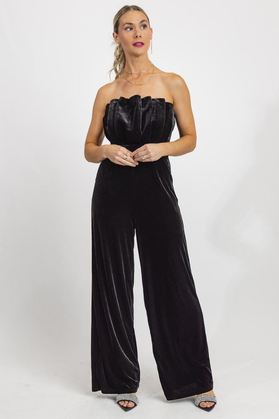 Festive Fling Black Velvet Jumpsuit - Final Sale