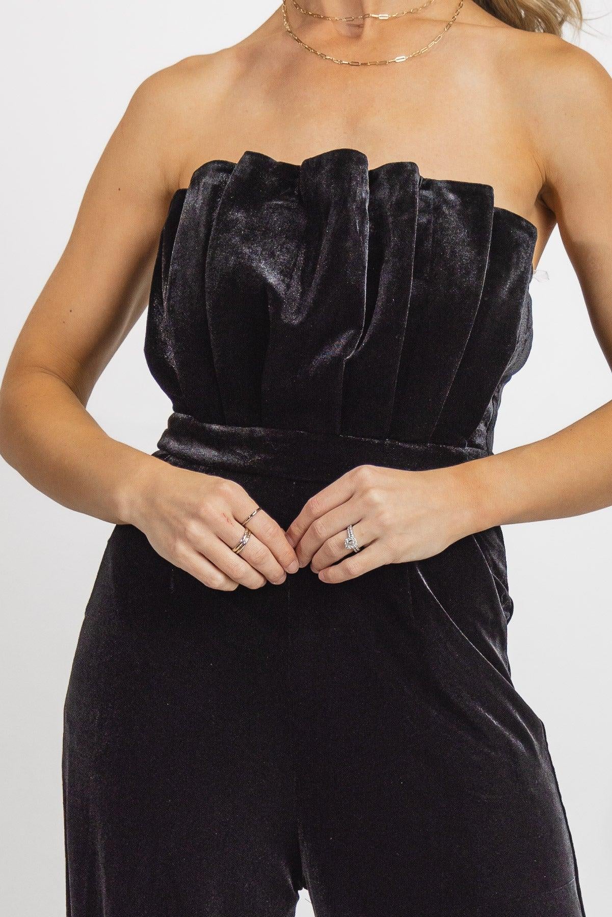 Festive Fling Black Velvet Jumpsuit - Final Sale