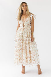 Jesslyn Cream Peach Floral Maxi Dress - Final Sale