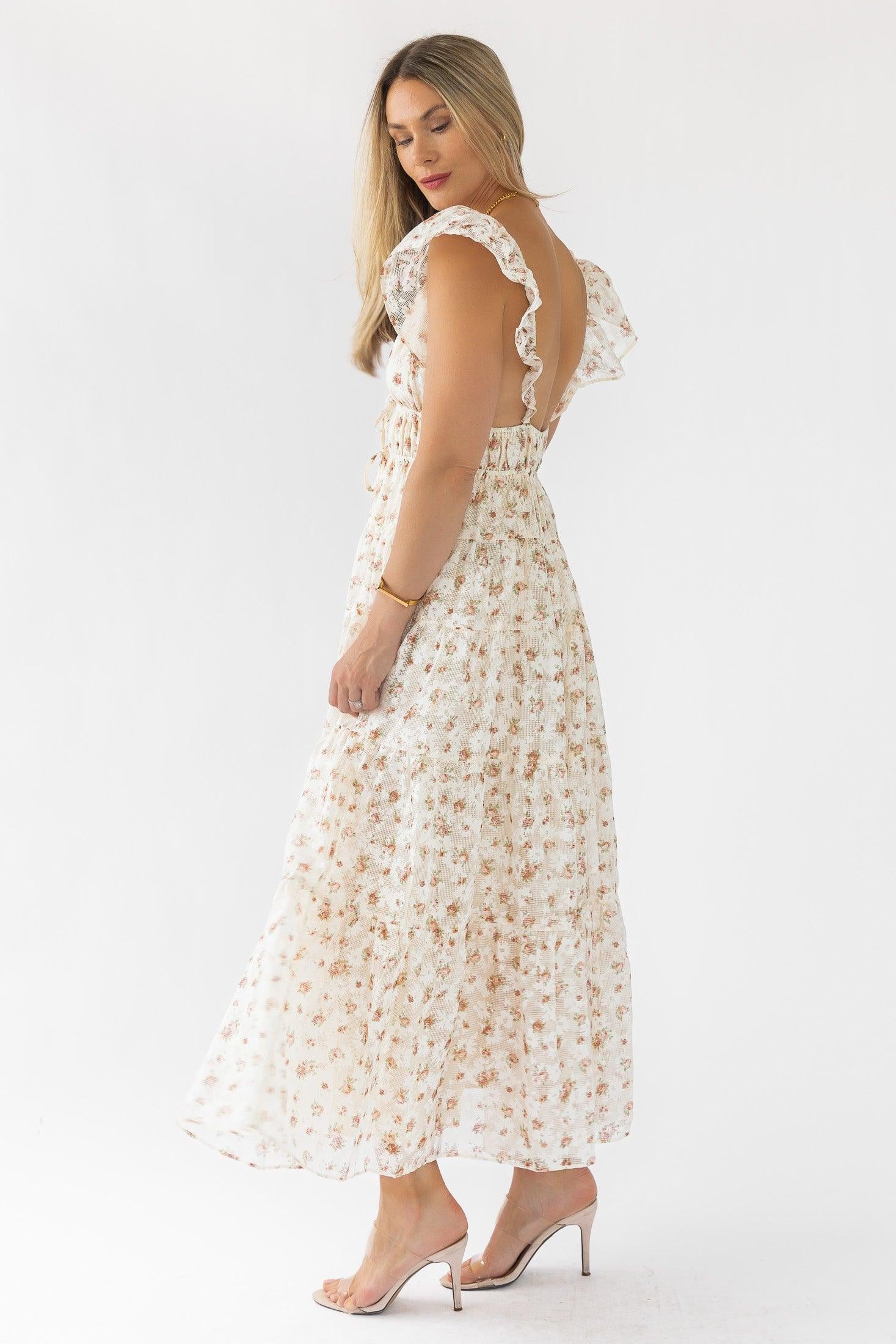 Jesslyn Cream Peach Floral Maxi Dress - Final Sale