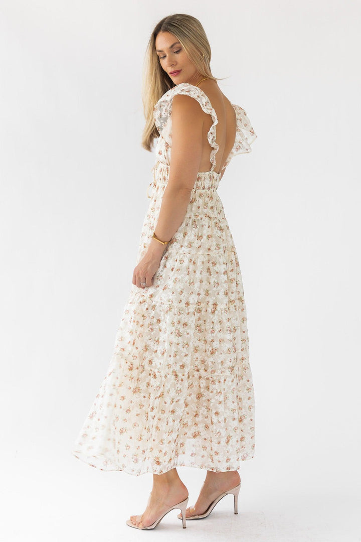 Jesslyn Cream Peach Floral Maxi Dress - Final Sale