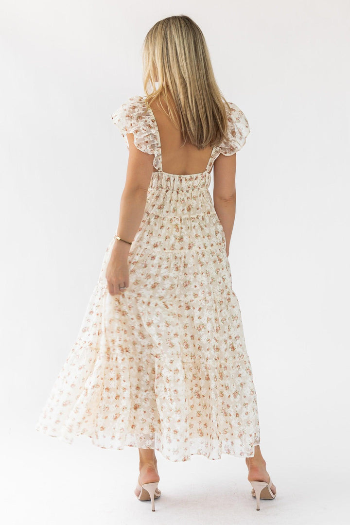 Jesslyn Cream Peach Floral Maxi Dress - Final Sale