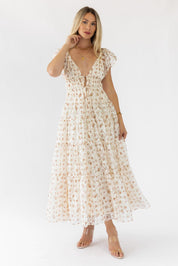 Jesslyn Cream Peach Floral Maxi Dress - Final Sale