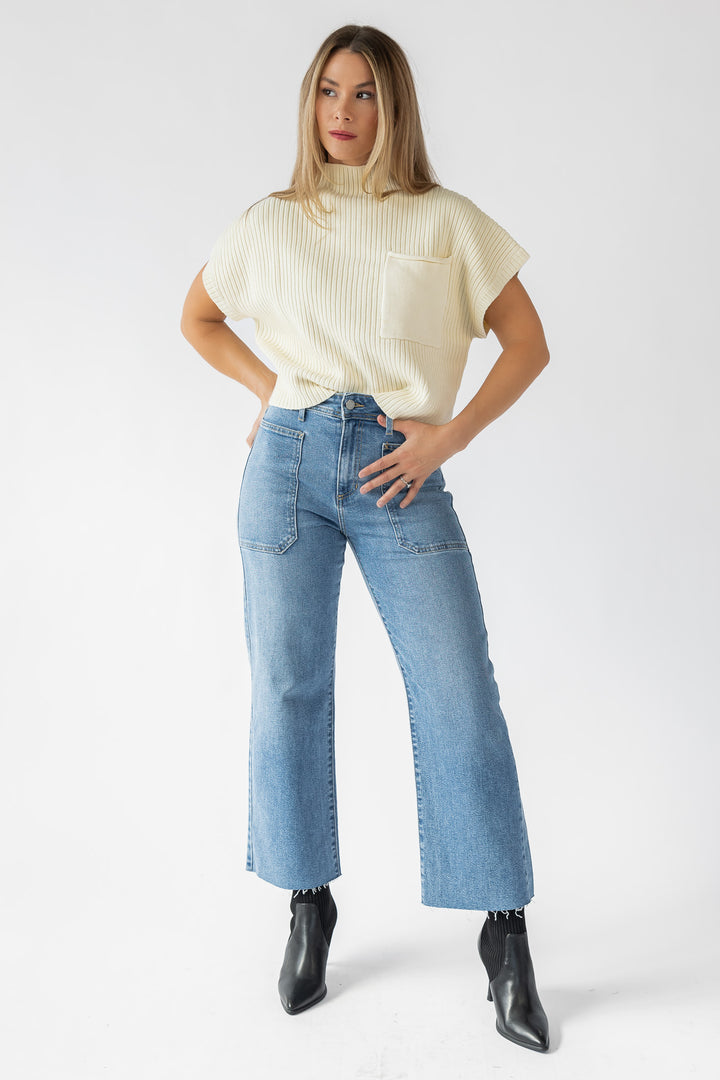 Joliet Cream Pocket Cropped Sweater