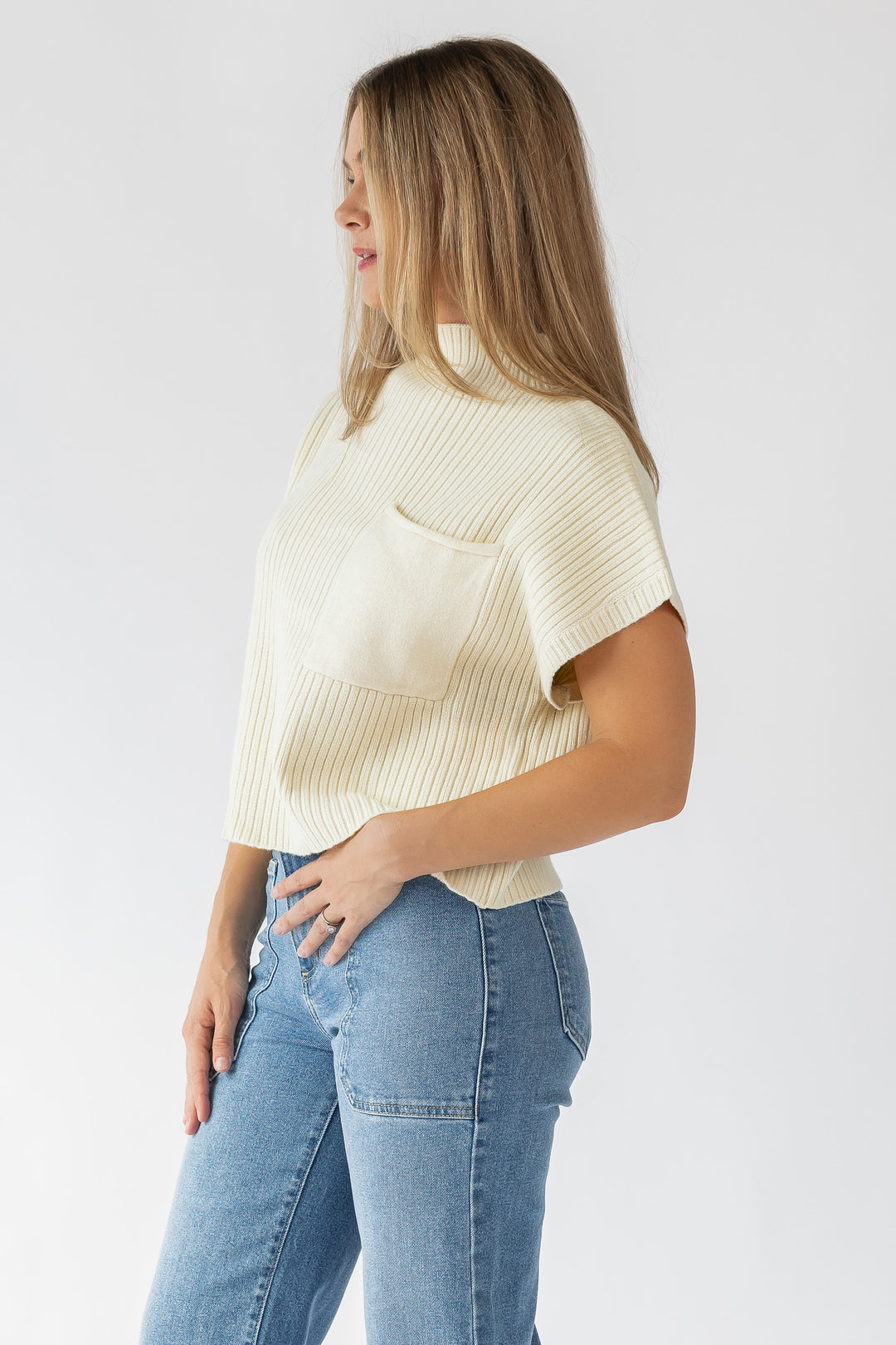 Joliet Cream Pocket Cropped Sweater