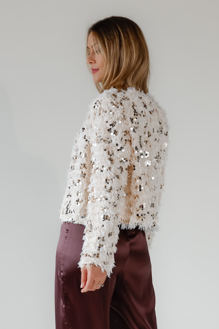 Juno Cream Feathered Sequin Jacket - Final Sale