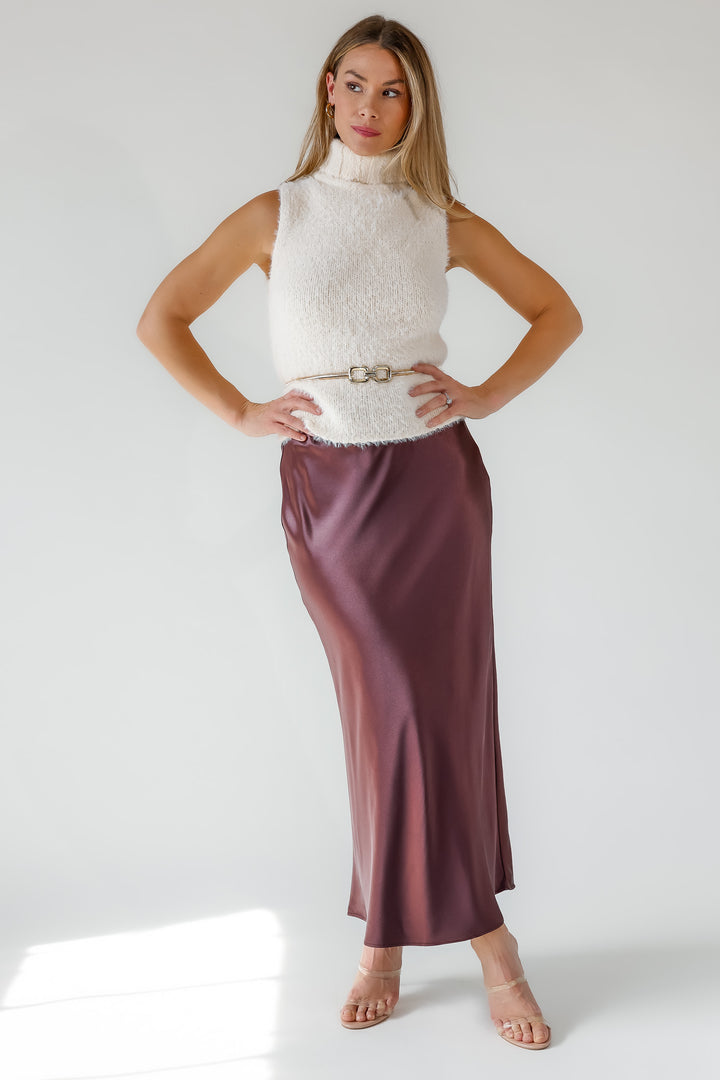 Karrie Chocolate Satin Maxi Skirt