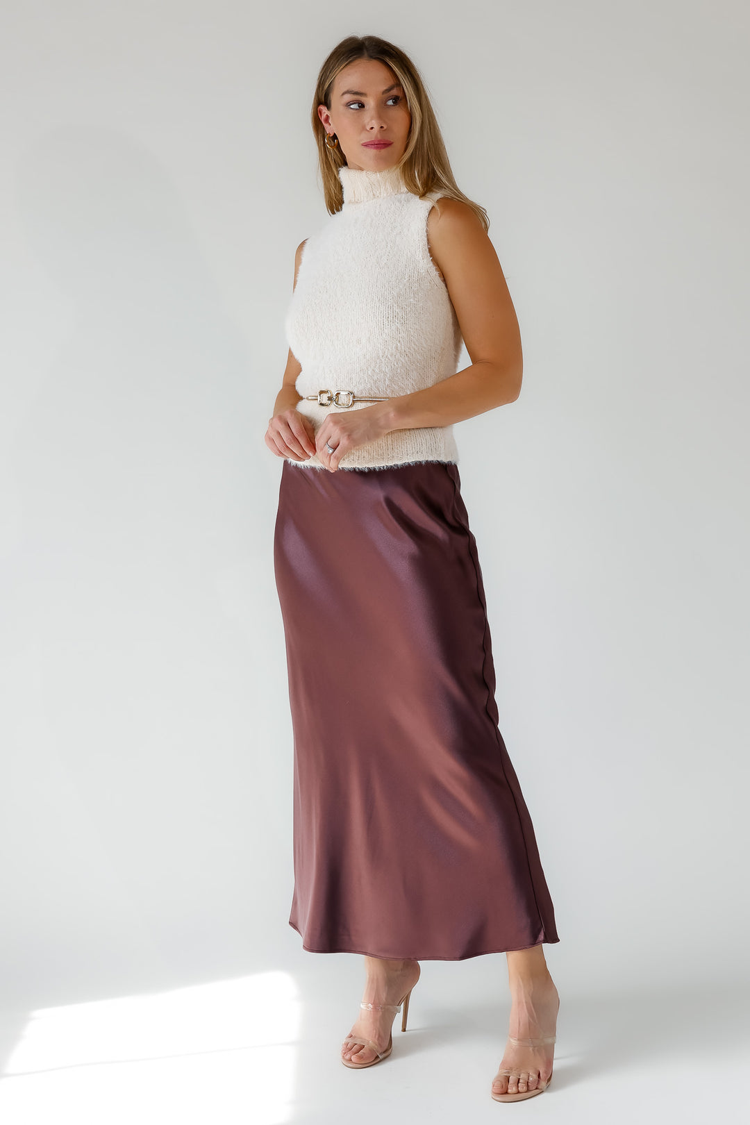 Karrie Chocolate Satin Maxi Skirt