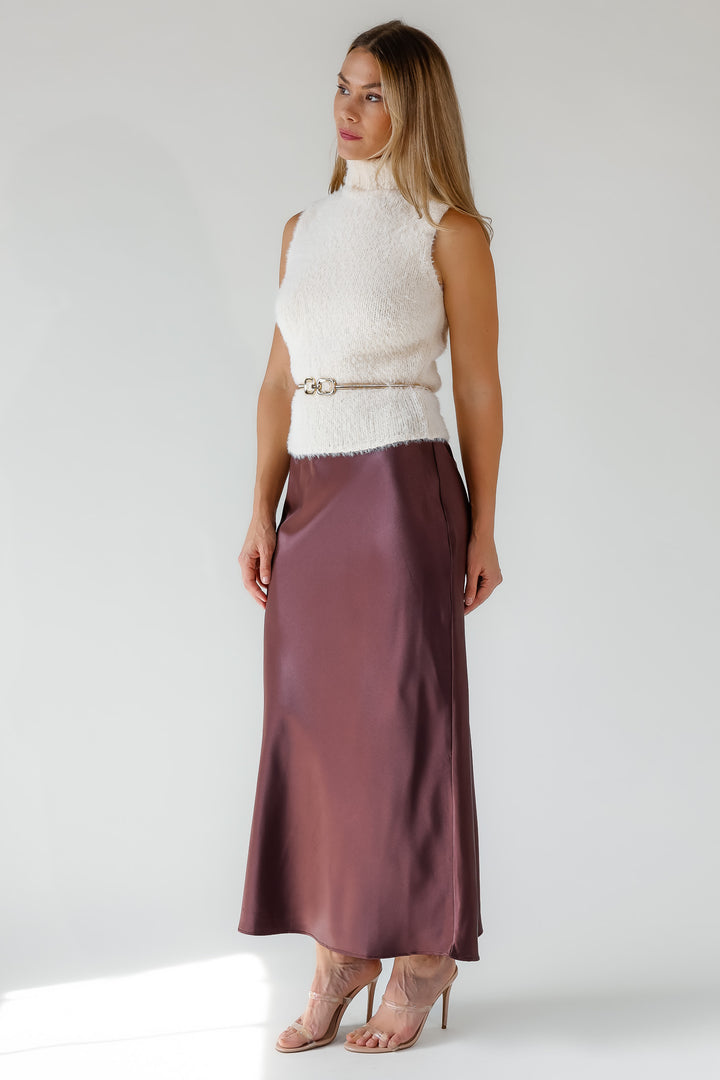 Karrie Chocolate Satin Maxi Skirt