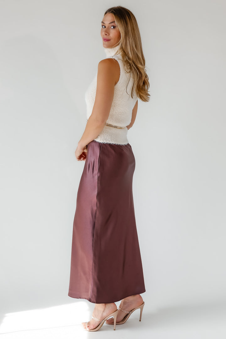 Karrie Chocolate Satin Maxi Skirt