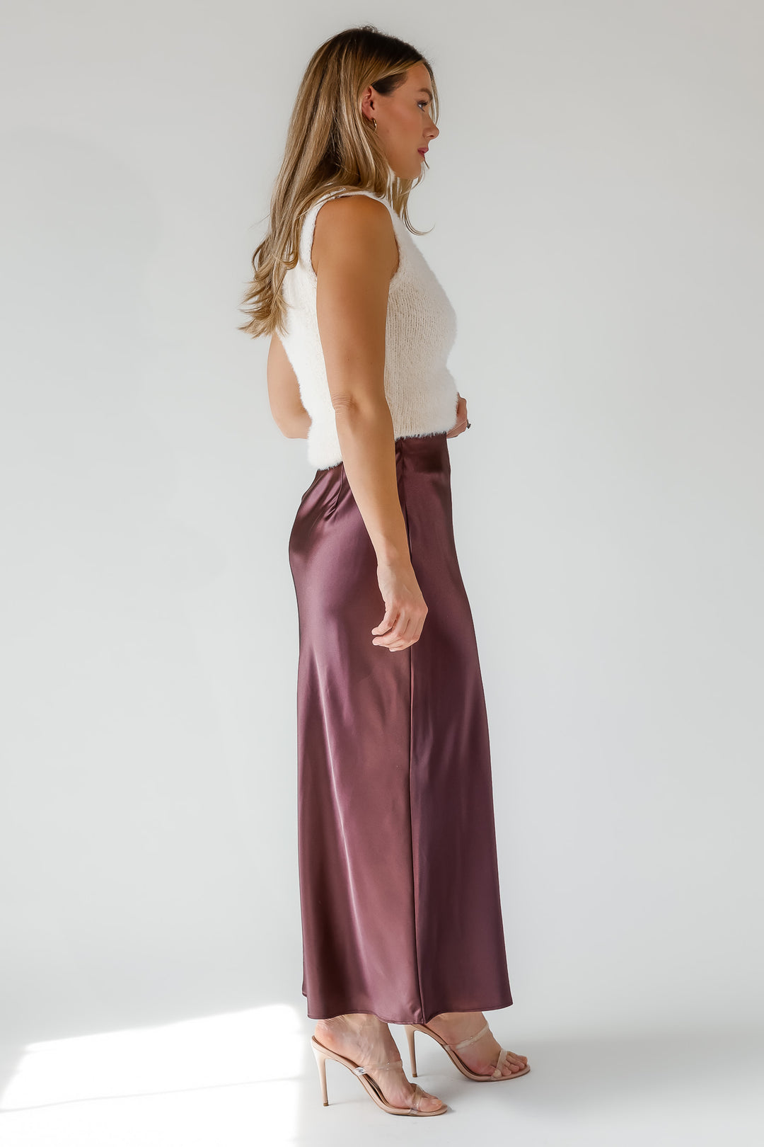 Karrie Chocolate Satin Maxi Skirt