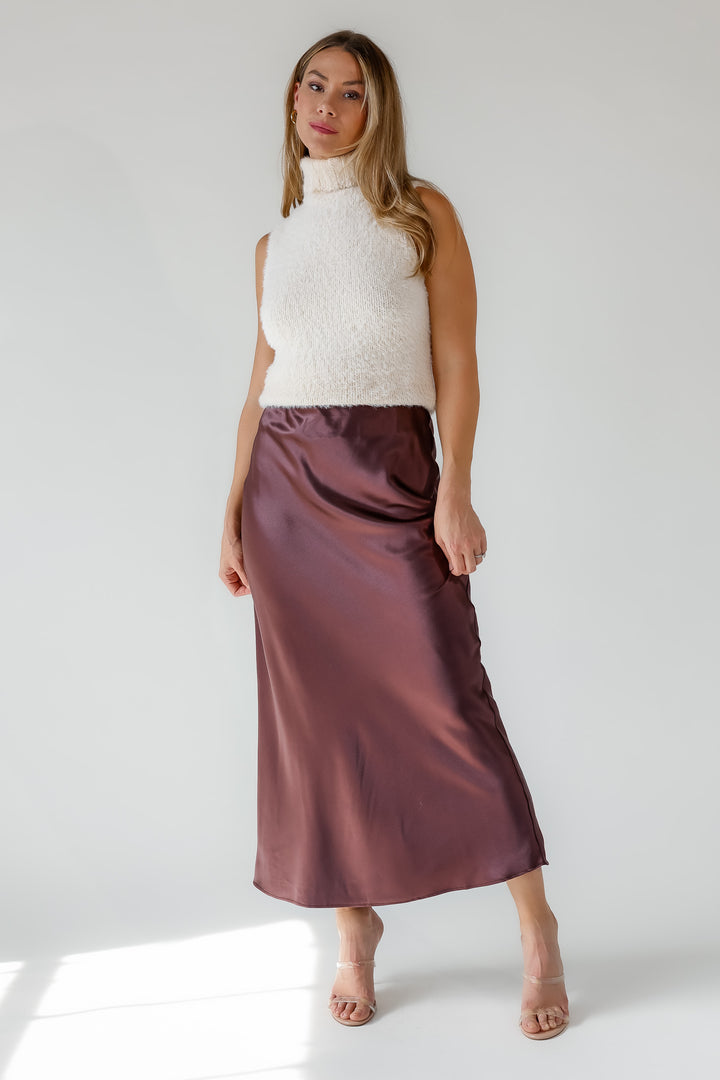 Karrie Chocolate Satin Maxi Skirt