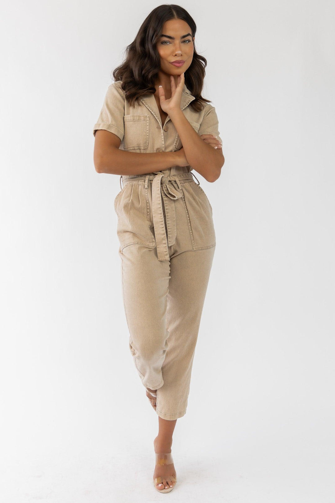 Kendall Khaki Washed Jumpsuit - Final Sale