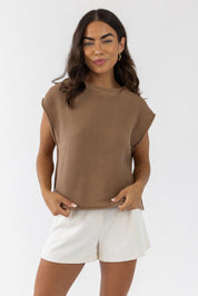 Knox Tan Exposed Hem Sweater