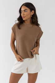 Knox Tan Exposed Hem Sweater